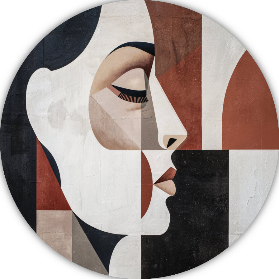 Minimalistisch Portret in Art Deco Vormen aluminium muurcirkel