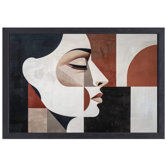 Minimalistisch Portret in Art Deco Vormen canvas met baklijst