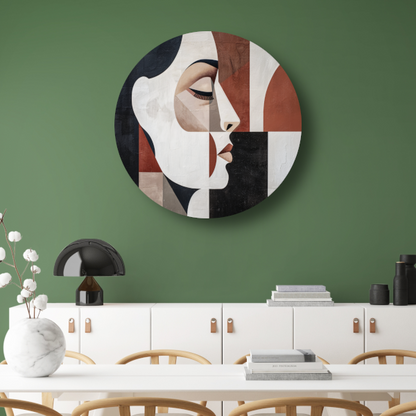Minimalistisch Portret in Art Deco Vormen aluminium muurcirkel