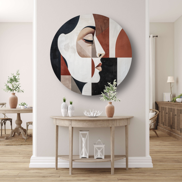 Minimalistisch Portret in Art Deco Vormen aluminium muurcirkel