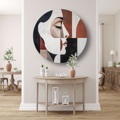 Minimalistisch Portret in Art Deco Vormen aluminium muurcirkel