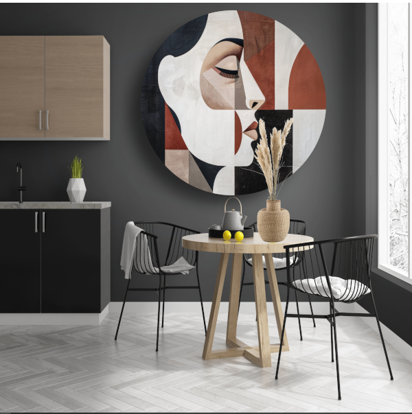 Minimalistisch Portret in Art Deco Vormen aluminium muurcirkel