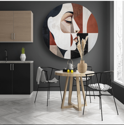 Minimalistisch Portret in Art Deco Vormen aluminium muurcirkel