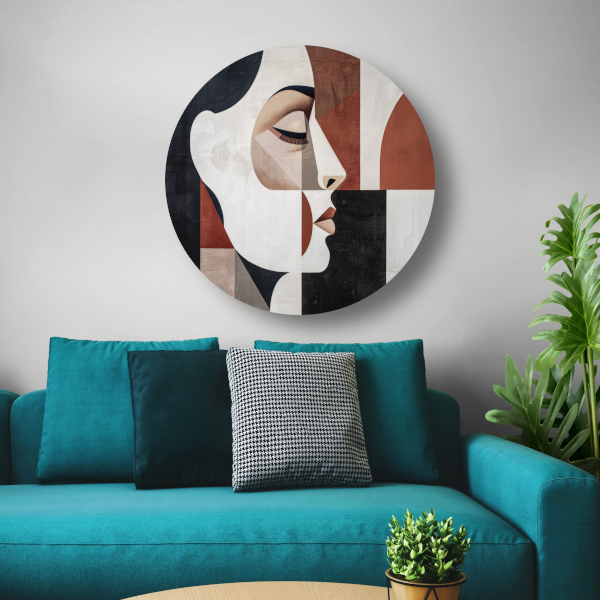 Minimalistisch Portret in Art Deco Vormen aluminium muurcirkel