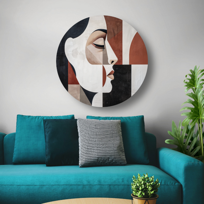 Minimalistisch Portret in Art Deco Vormen aluminium muurcirkel