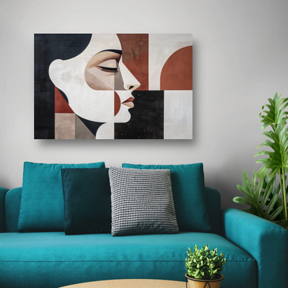 Minimalistisch Portret in Art Deco Vormen canvas met baklijst