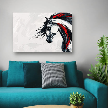 Minimalistisch zwart-wit schilderij van paard acrylglas