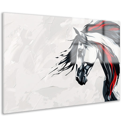 Minimalistisch zwart-wit schilderij van paard acrylglas