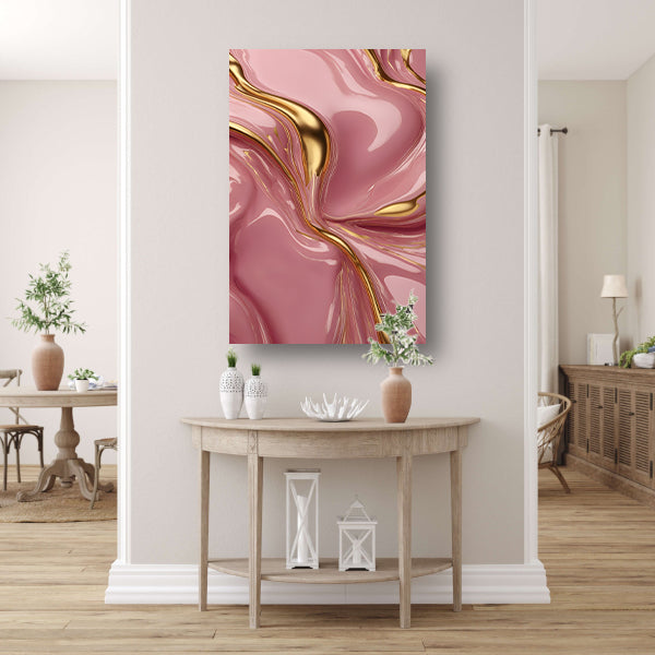 Abstract Roze Gouden Vloeiende Luxe canvas met baklijst