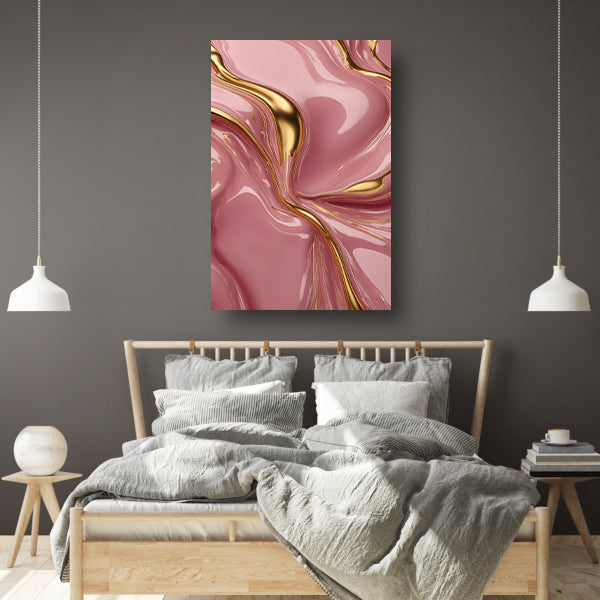 Abstract Roze Gouden Vloeiende Luxe canvas met baklijst