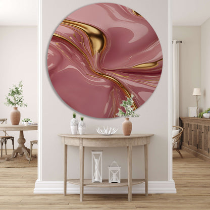 Abstract Roze Gouden Vloeiende Luxe aluminium muurcirkel