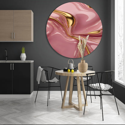 Abstract Roze Gouden Vloeiende Luxe aluminium muurcirkel