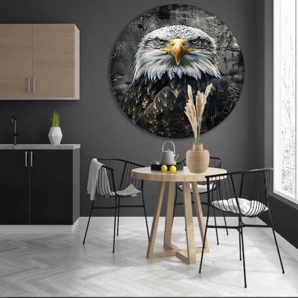 Mysterieuze adelaar portret in rustieke stijl aluminium muurcirkel