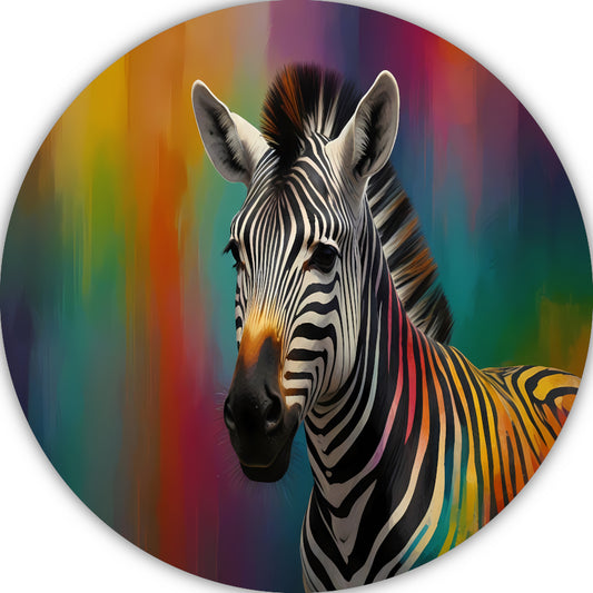 Abstracte kleurrijke zebra op canvas aluminium muurcirkel