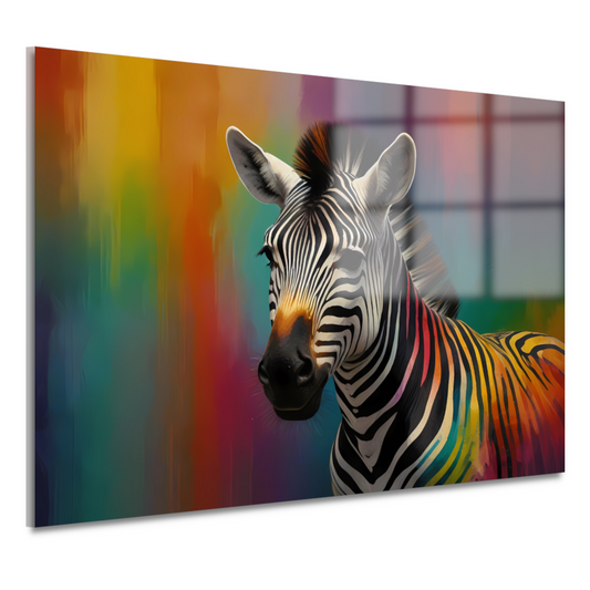 Abstracte kleurrijke zebra op canvas acrylglas