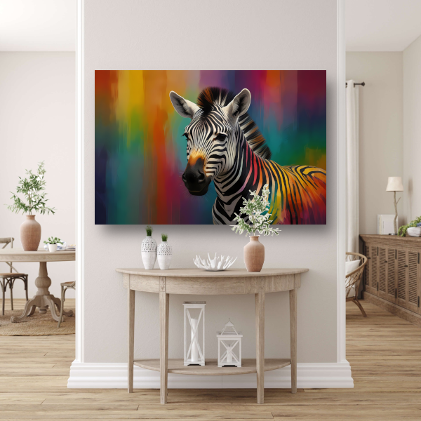 Abstracte kleurrijke zebra op canvas poster