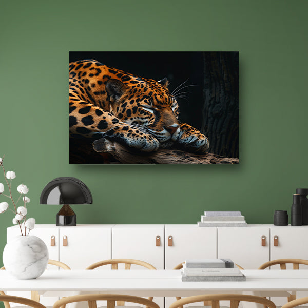 Slapende jaguar op een boomtak canvas