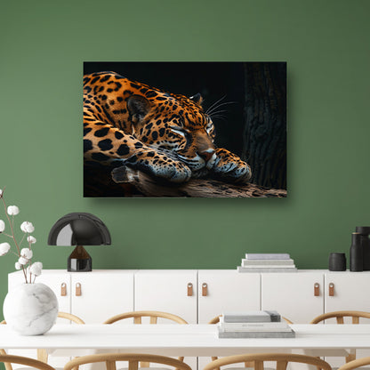 Slapende jaguar op een boomtak canvas