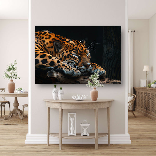 Slapende jaguar op een boomtak canvas