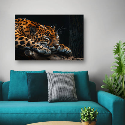 Slapende jaguar op een boomtak canvas