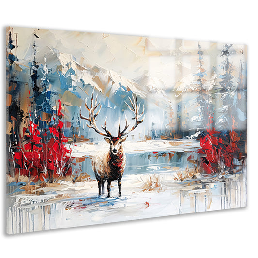 Expressief hert in winterlandschap schilderij acrylglas