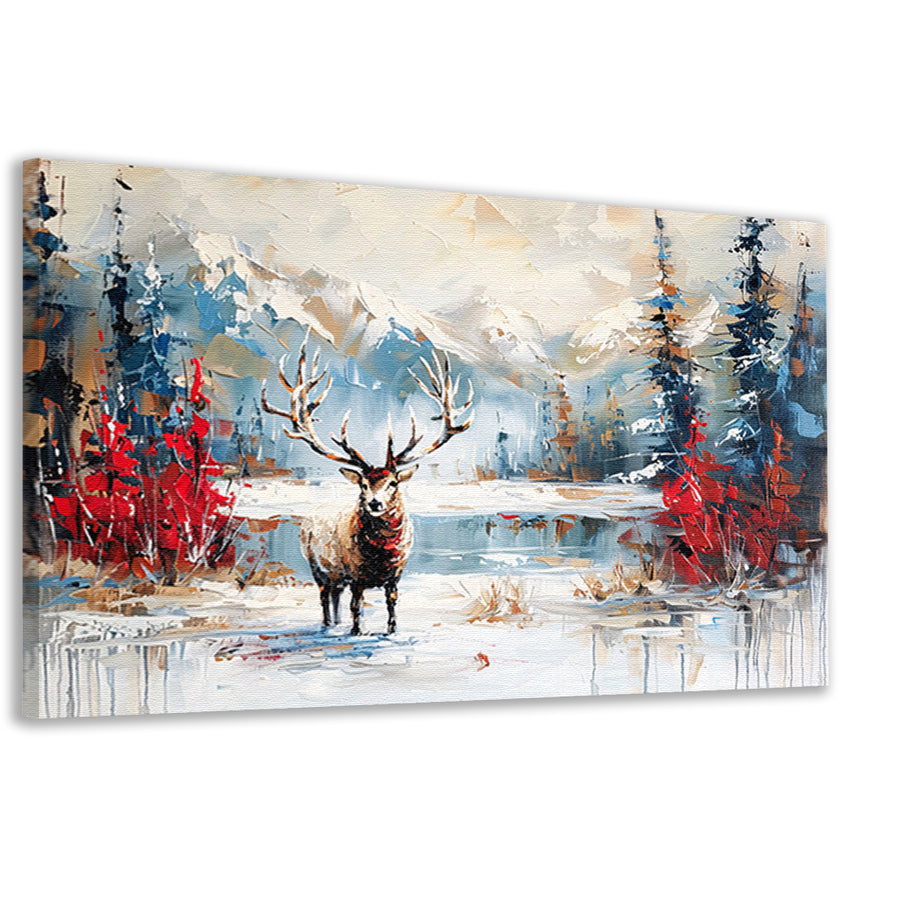 Expressief hert in winterlandschap schilderij canvas