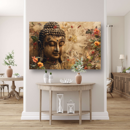 Boeddha in Sereniteit met Bloemenpracht acrylglas