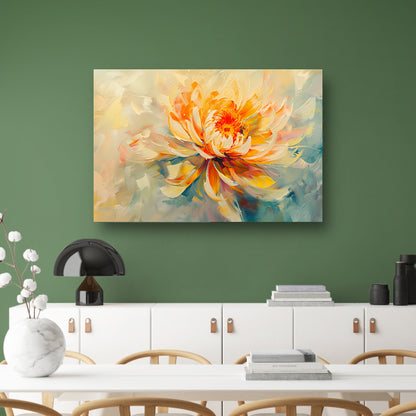 Abstract chrysant schilderij met levendige kleuren canvas