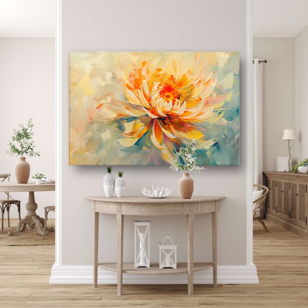 Abstract chrysant schilderij met levendige kleuren canvas