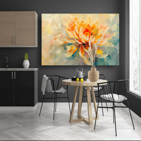 Abstract chrysant schilderij met levendige kleuren canvas