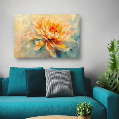 Abstract chrysant schilderij met levendige kleuren canvas