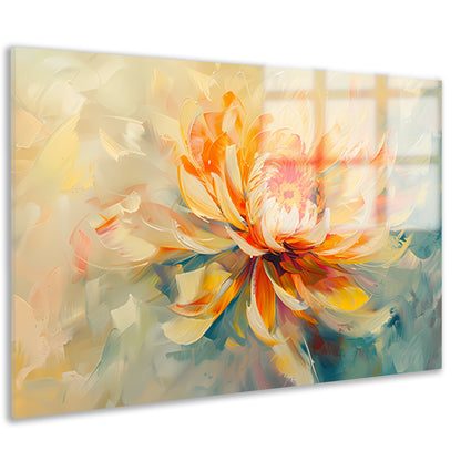 Abstract chrysant schilderij met levendige kleuren acrylglas