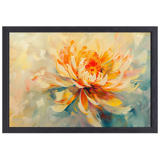 Abstract chrysant schilderij met levendige kleuren canvas met baklijst