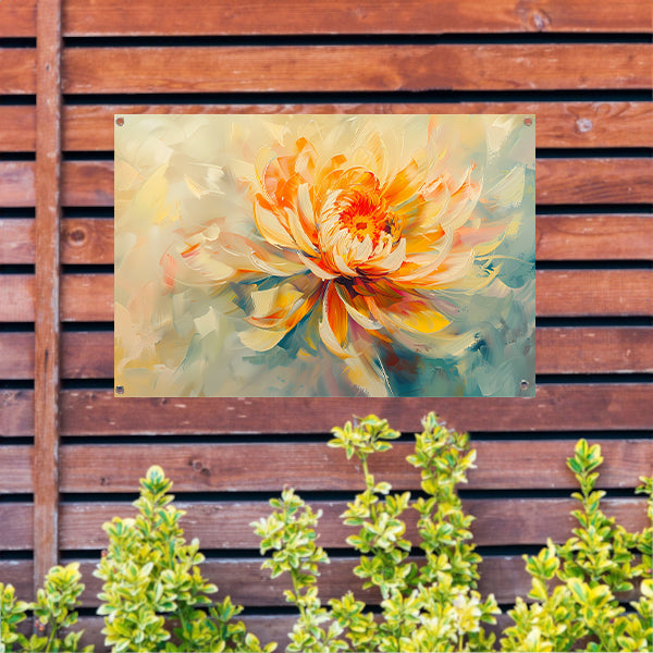 Abstract chrysant schilderij met levendige kleuren tuinposter