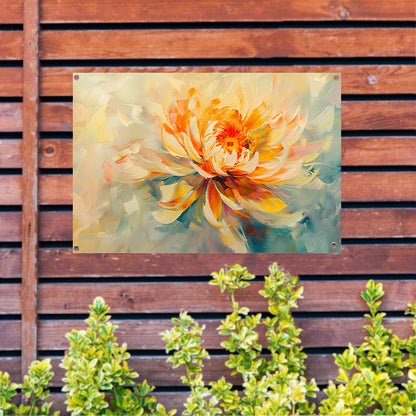 Abstract chrysant schilderij met levendige kleuren tuinposter