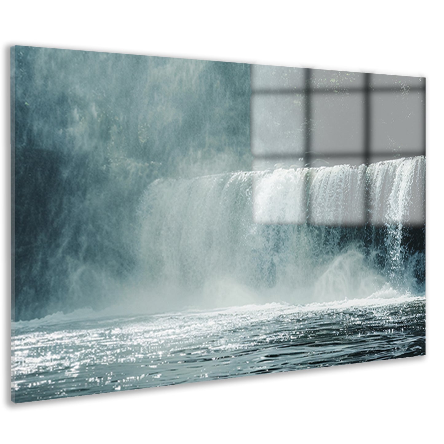 Waterval omhuld door nevel en mist acrylglas