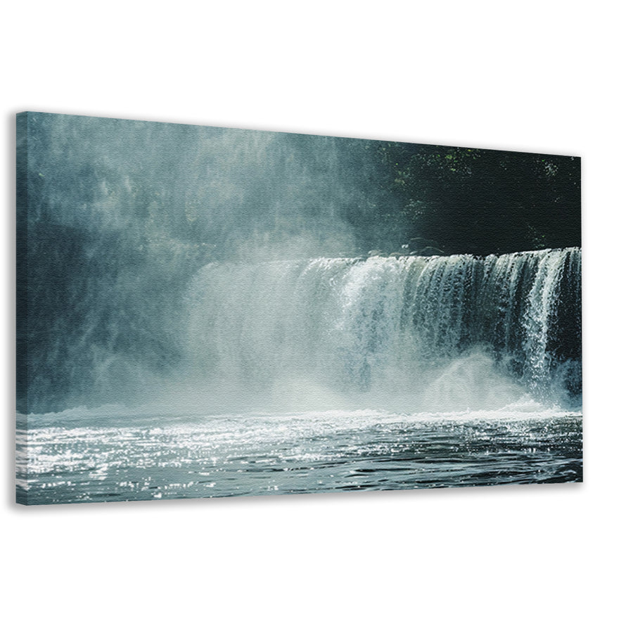 Waterval omhuld door nevel en mist canvas