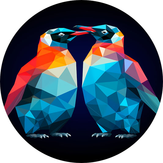 Twee Pinguïns in Geometrische Harmonie aluminium muurcirkel