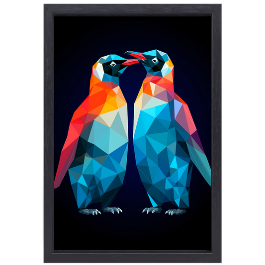 Twee Pinguïns in Geometrische Harmonie canvas met baklijst