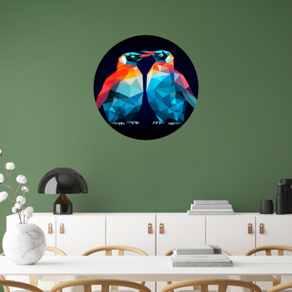 Twee Pinguïns in Geometrische Harmonie aluminium muurcirkel