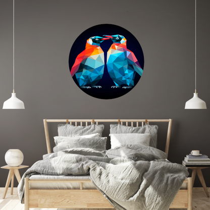 Twee Pinguïns in Geometrische Harmonie aluminium muurcirkel