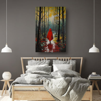 Eenzame figuur in Herfstbos met Rode Mantel canvas