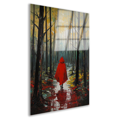 Eenzame figuur in Herfstbos met Rode Mantel acrylglas
