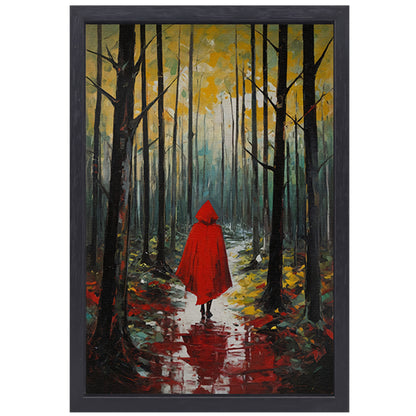 Eenzame figuur in Herfstbos met Rode Mantel canvas met baklijst