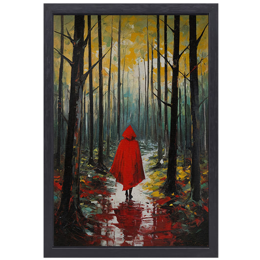 Eenzame figuur in Herfstbos met Rode Mantel canvas met baklijst