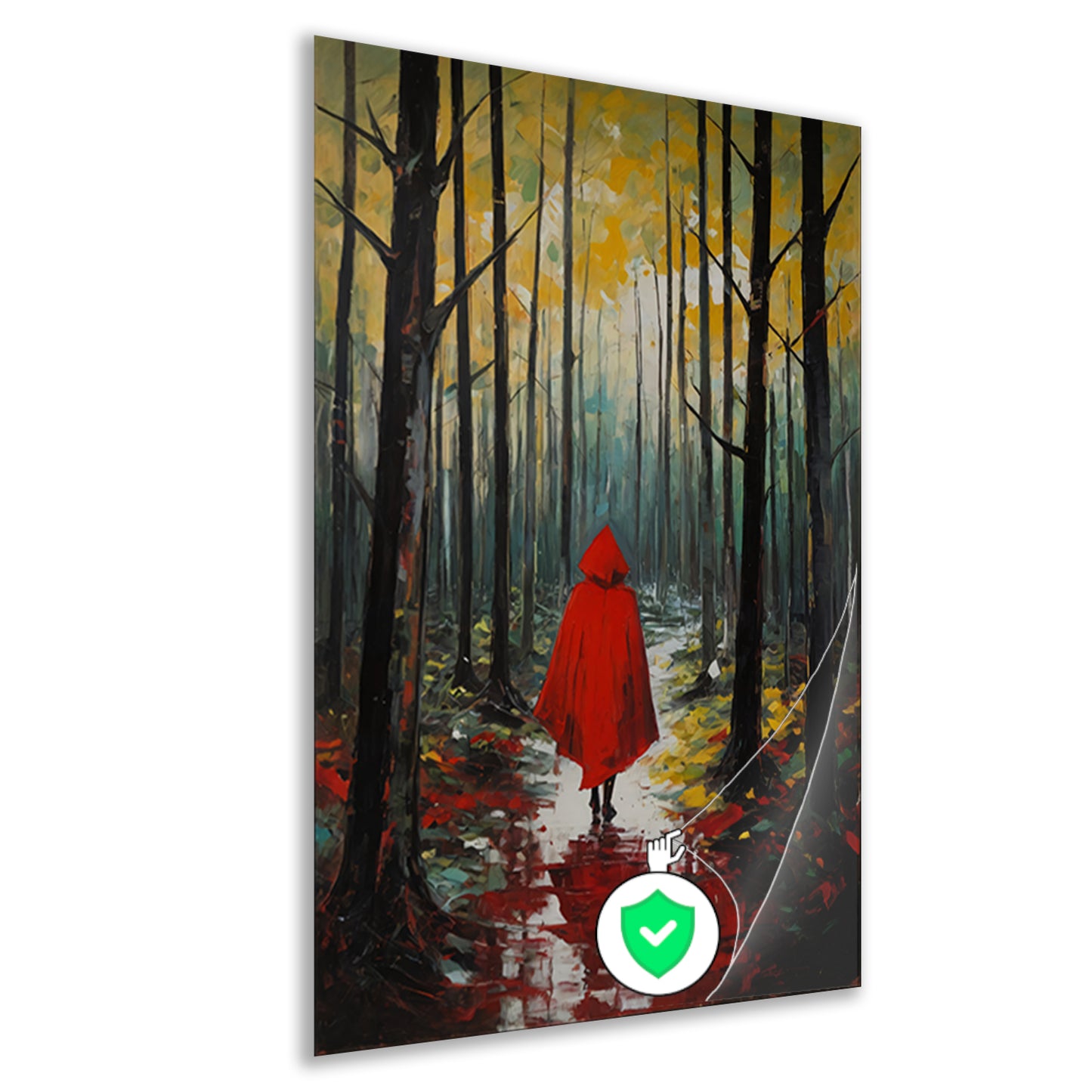 Eenzame figuur in Herfstbos met Rode Mantel poster