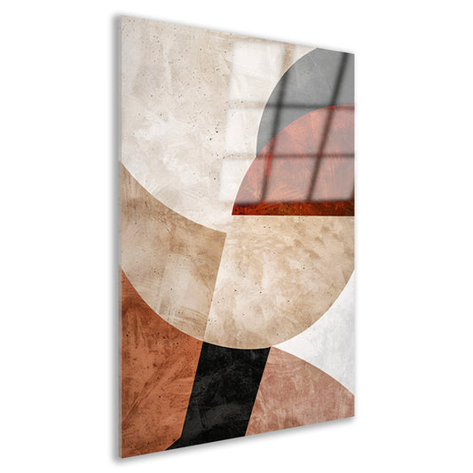 Geometrische Abstractie in Rood en Aardetinten acrylglas