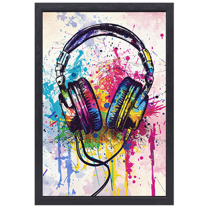 Abstract koptelefoon met Kleurrijk verfspatten canvas met baklijst