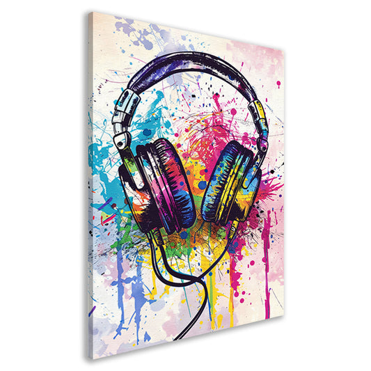 Abstract koptelefoon met Kleurrijk verfspatten canvas