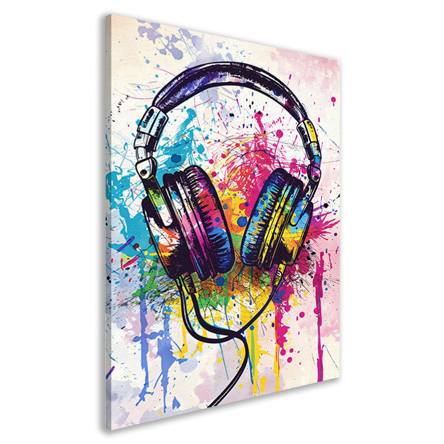 Abstract koptelefoon met Kleurrijk verfspatten canvas
